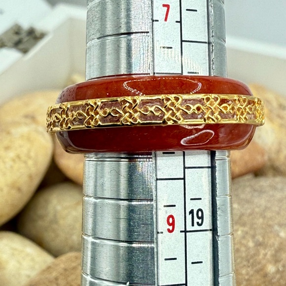 Red Jade Ruyi Knot Band Ring 18K Vermeil Over Sterling Silver Size 8 NWT - Picture 12 of 17